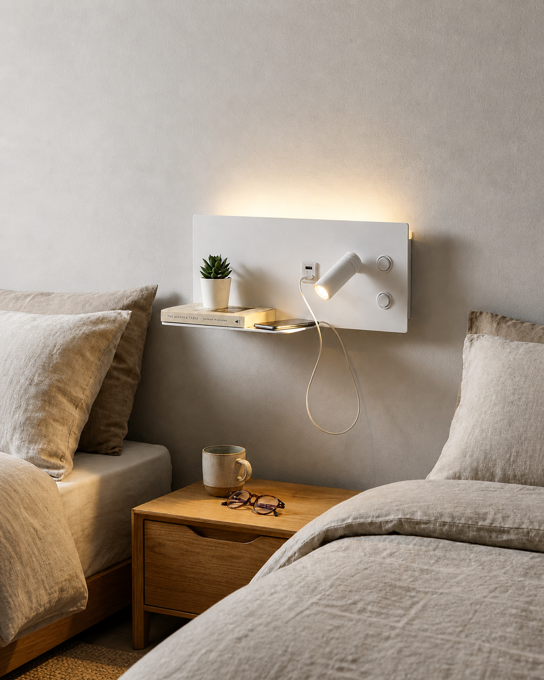 Aplique LED de Pared con USB y Foco de Lectura para Dormitorio
