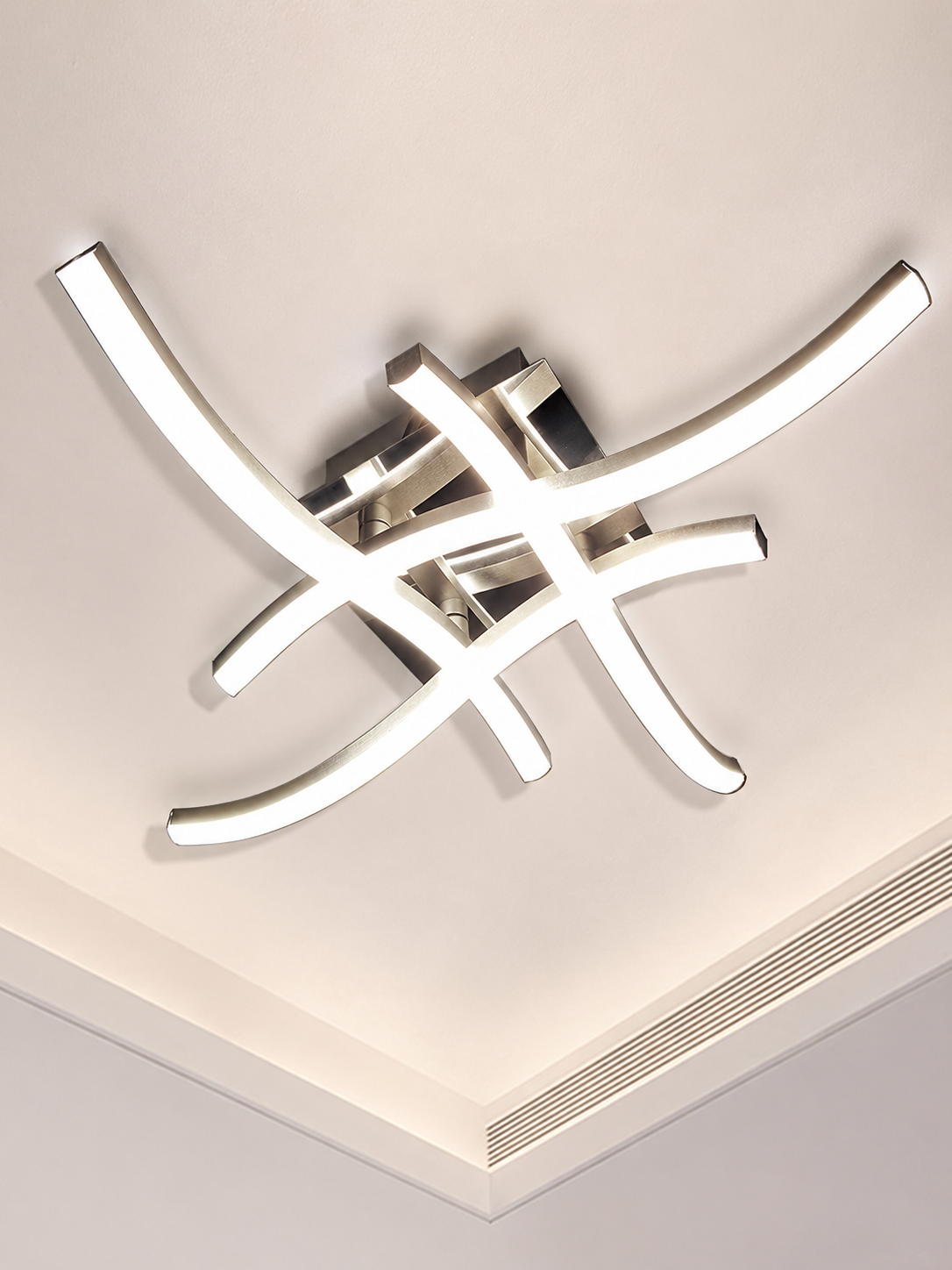 Plafón LED Ondulado Plata Regulable con Mando para Salón