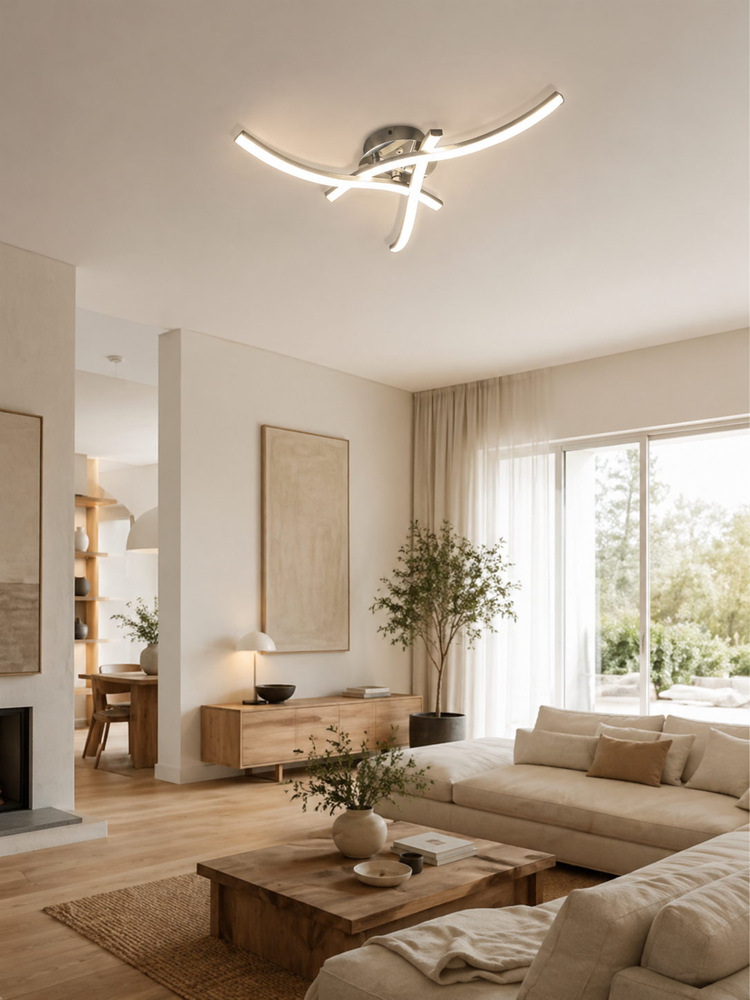 Plafón LED Ondulado Plata Regulable con Mando para Salón