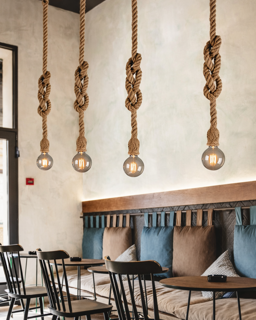 Lámpara Industrial de Cuerda de Cáñamo Estilo Loft