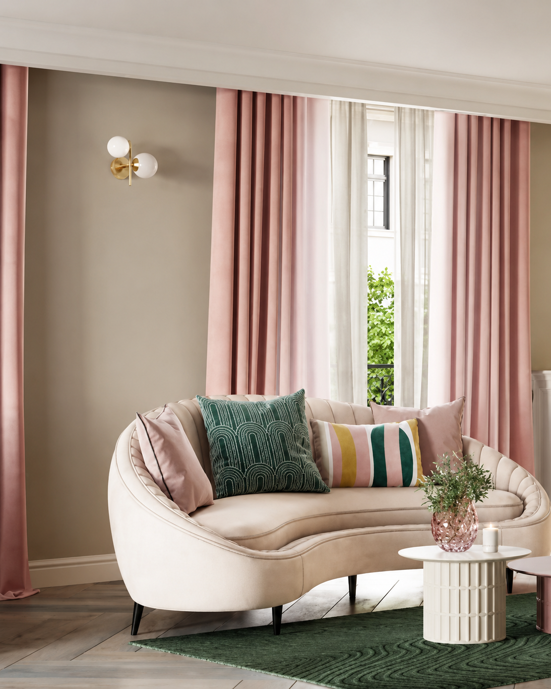 Aplique de Pared Dorado con Doble Bola de Cristal