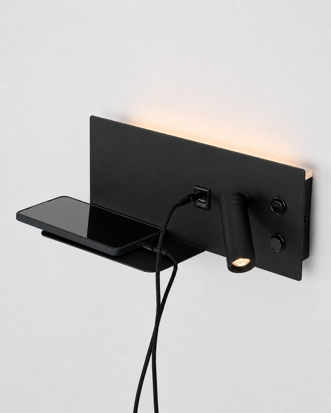 Aplique LED de Pared con USB y Foco de Lectura para Dormitorio