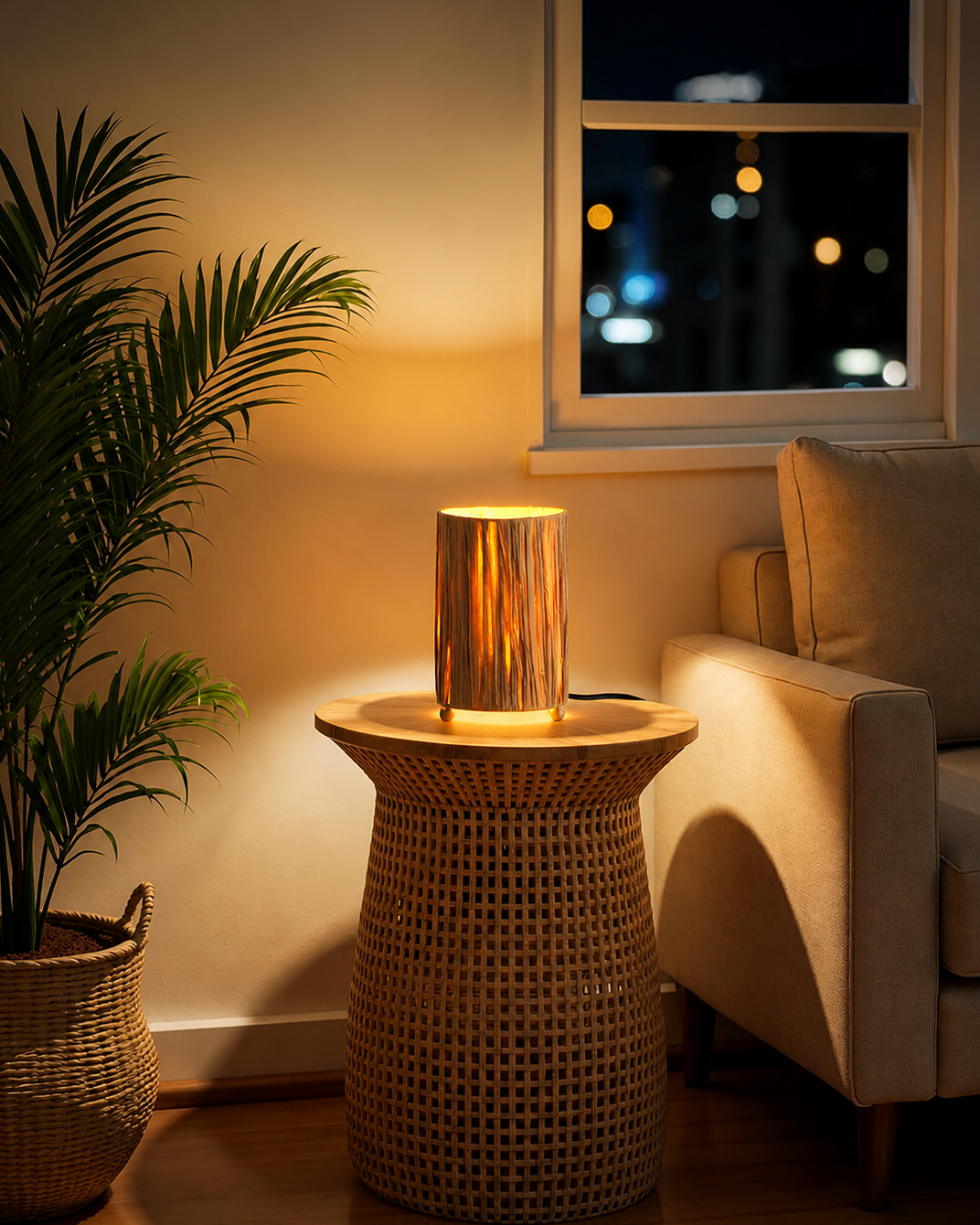 Pack 2 Lámparas de Mesa Ratán Boho con Bombilla LED Cálida