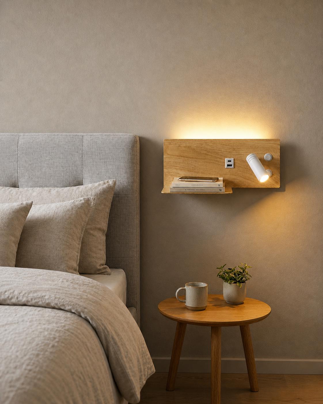 Aplique LED de Pared con USB y Foco de Lectura para Dormitorio