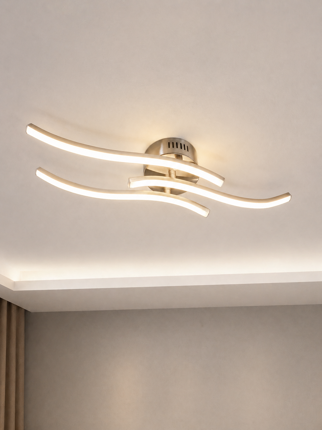 Plafón LED Ondulado Plata Regulable con Mando para Salón