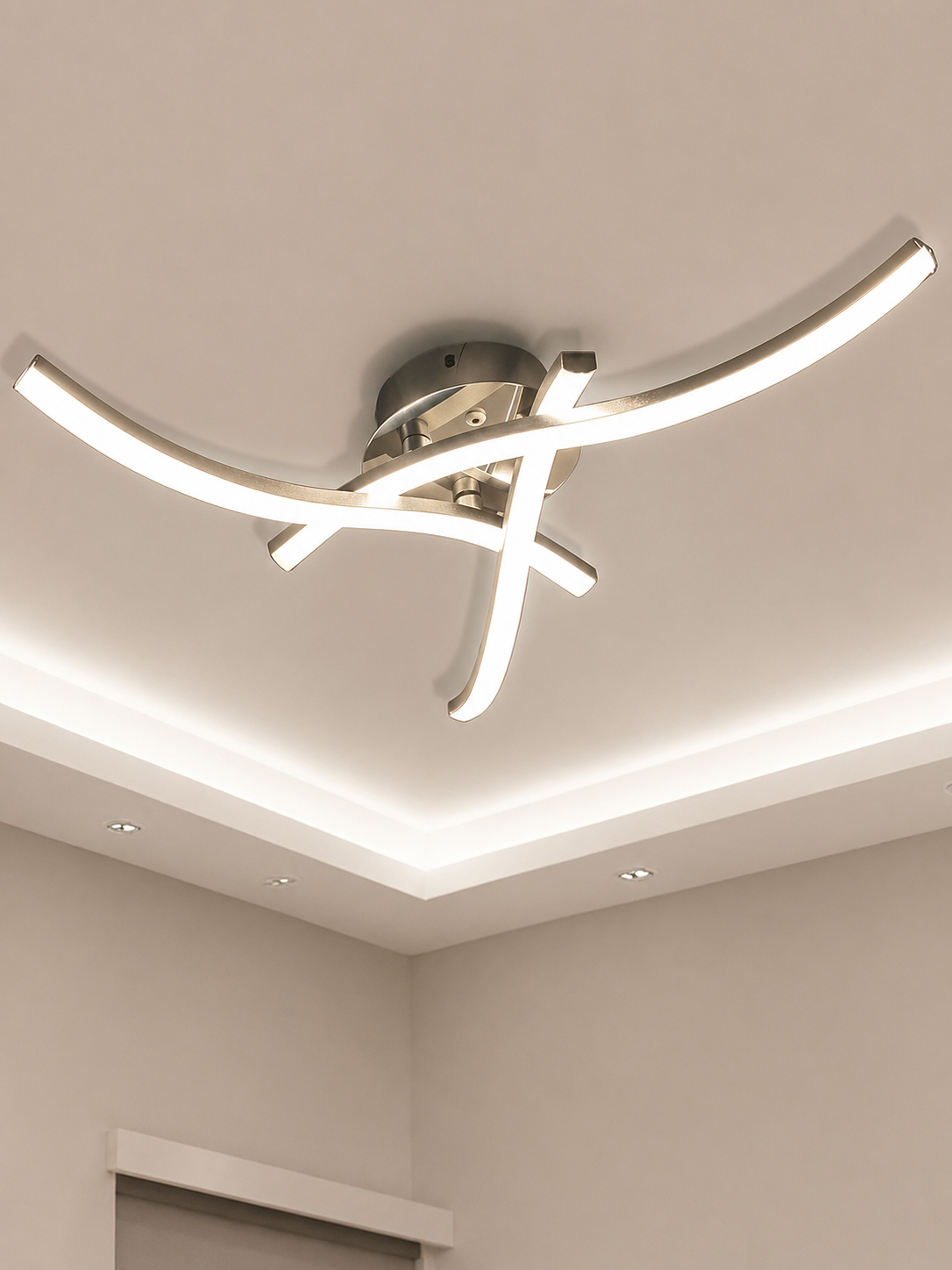Plafón LED Ondulado Plata Regulable con Mando para Salón