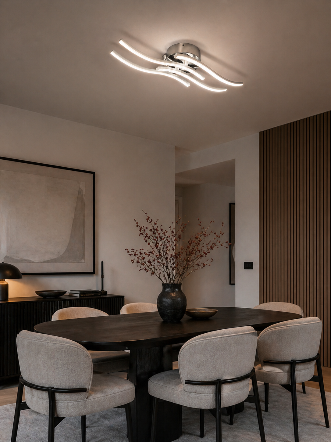 Plafón LED Ondulado Plata Regulable con Mando para Salón