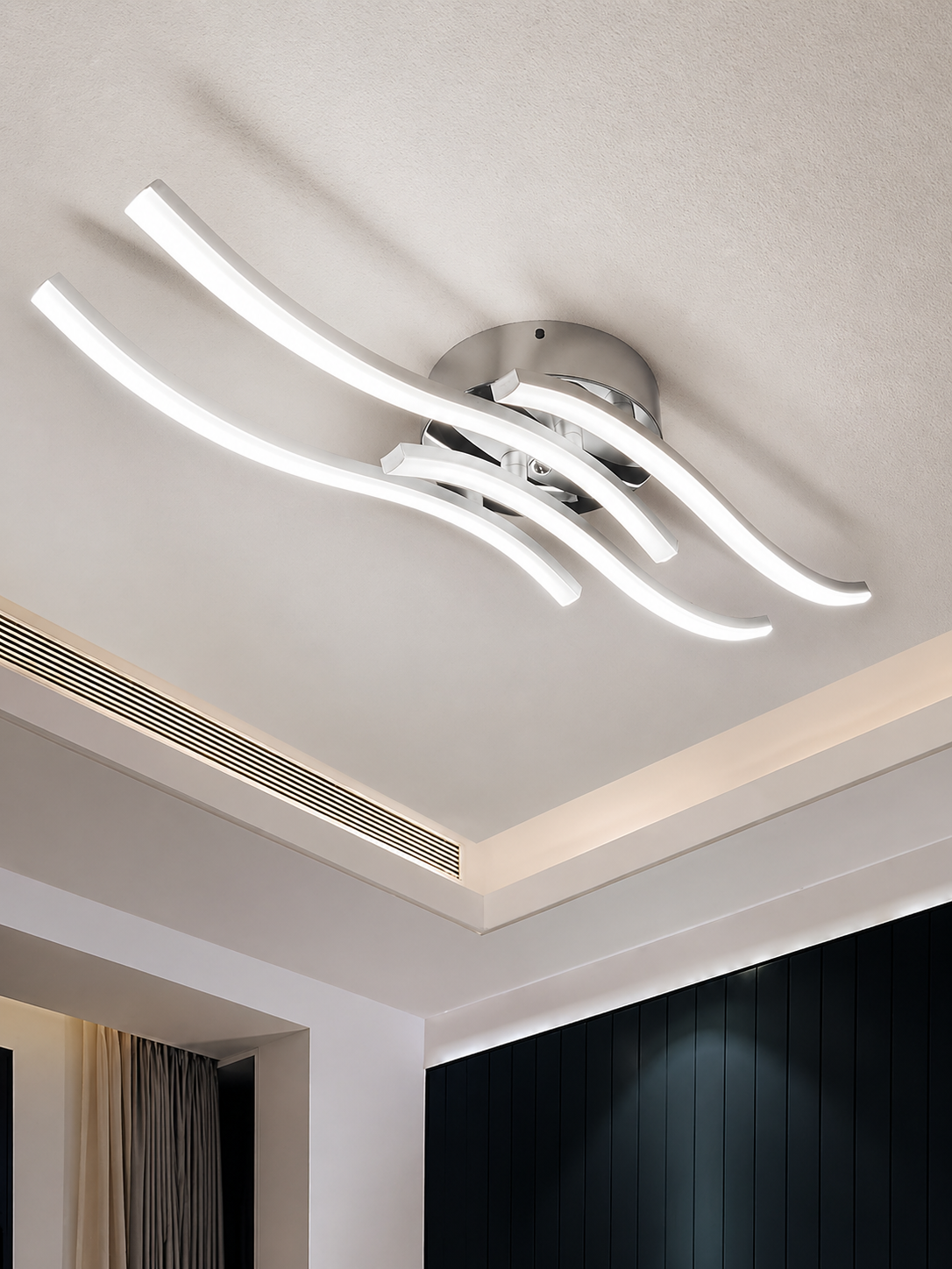 Plafón LED Ondulado Plata Regulable con Mando para Salón